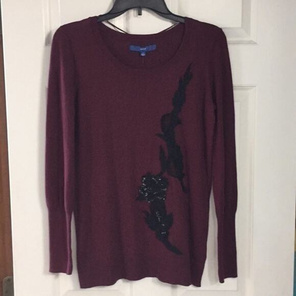 NEW Sequin Lace Burgundy Sweater Women’s Size Small Appliqué red crewneck maroon - Picture 3 of 8